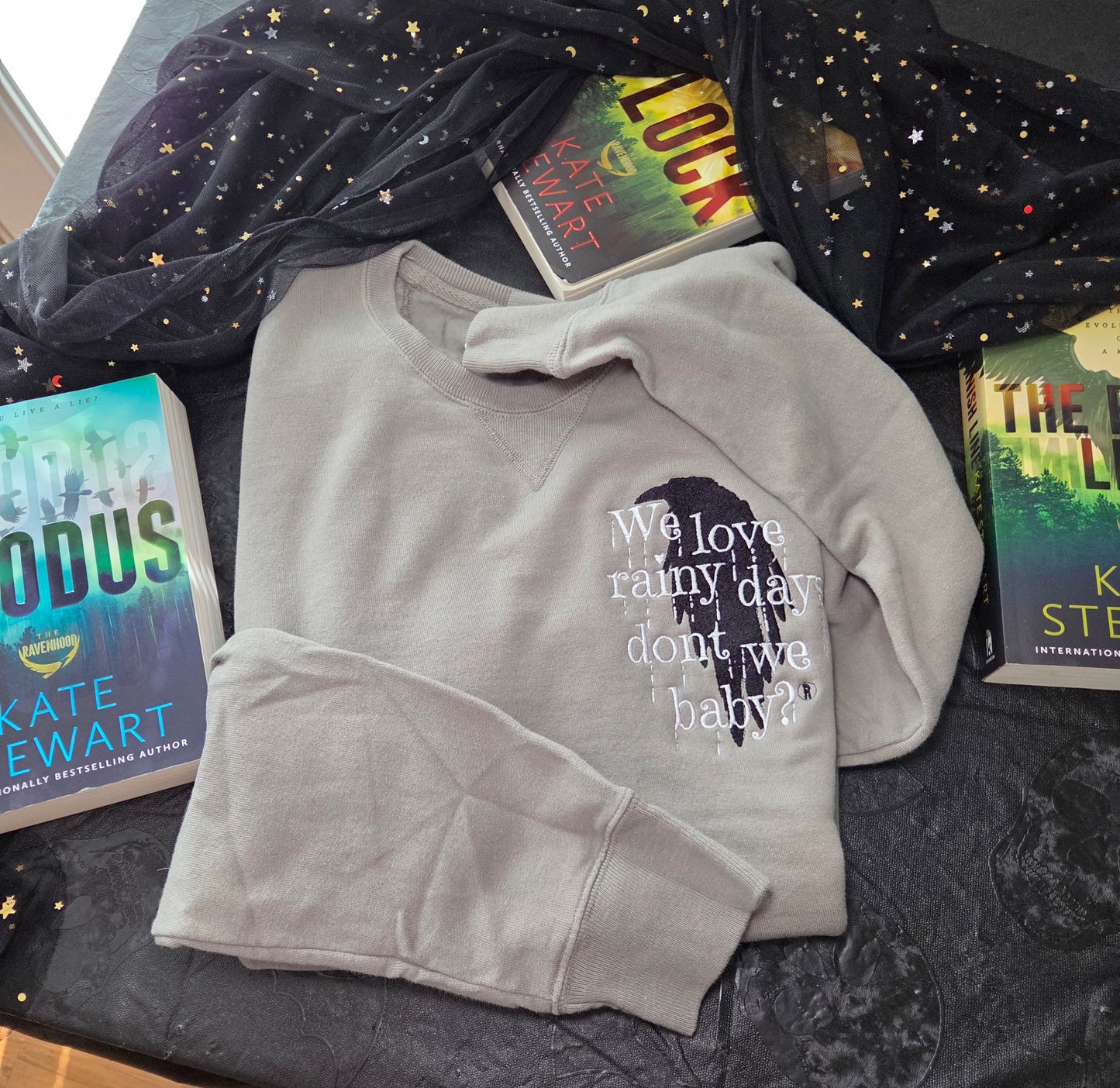 We Love Rainy Days Raven Embroidered Sweatshirt Fairytaleavenue