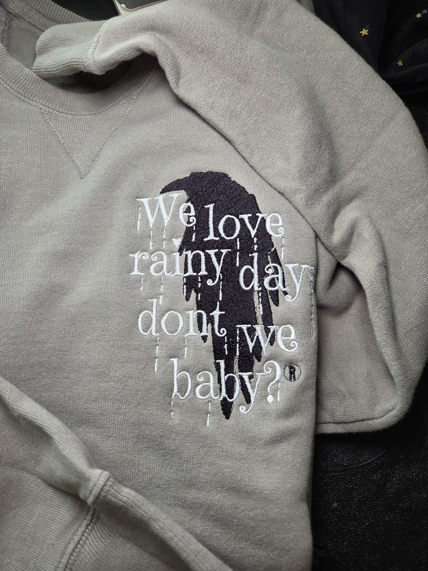 We Love Rainy Days Raven Embroidered Sweatshirt Fairytaleavenue
