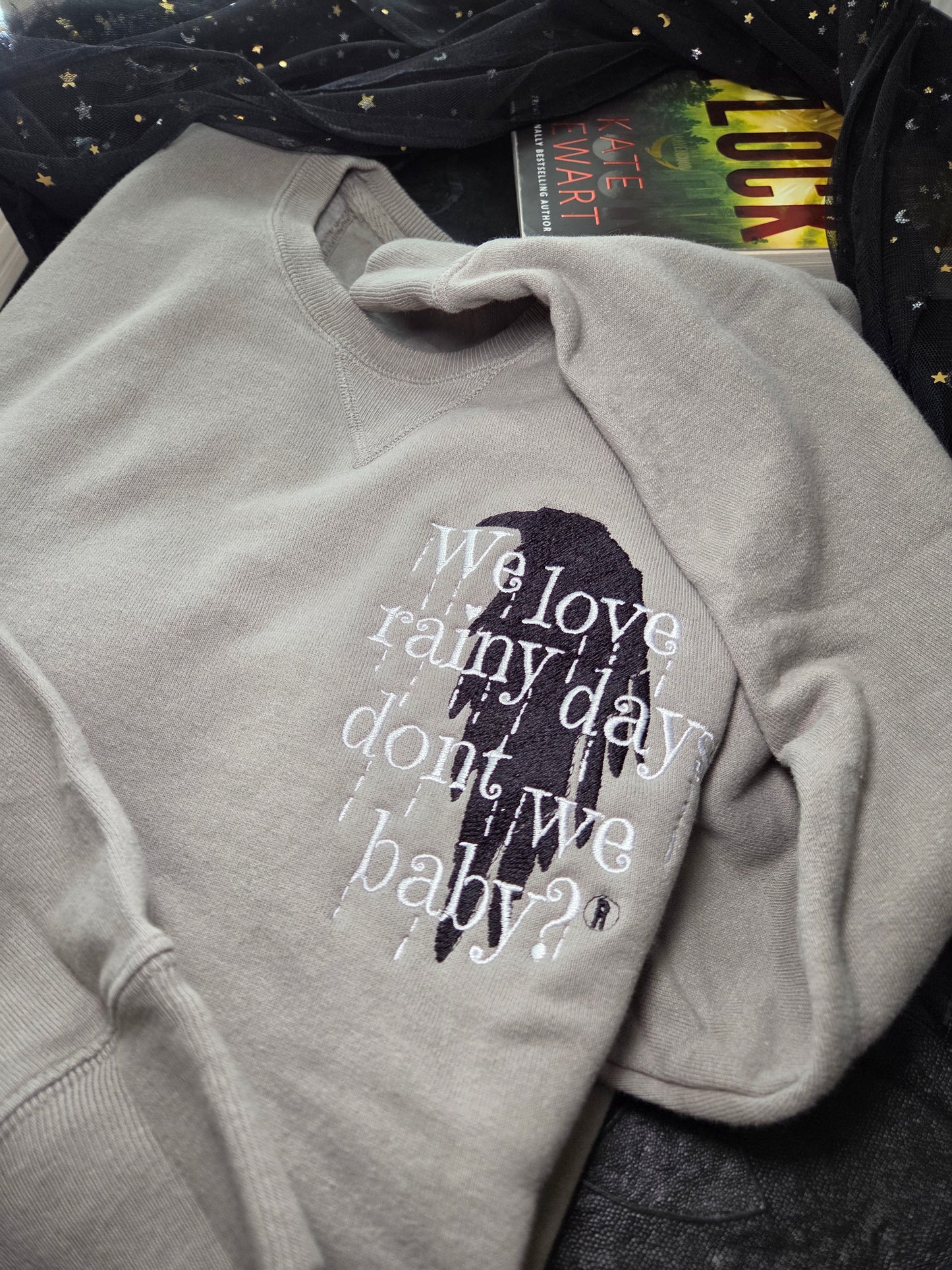 We Love Rainy Days Raven Embroidered Sweatshirt Fairytaleavenue