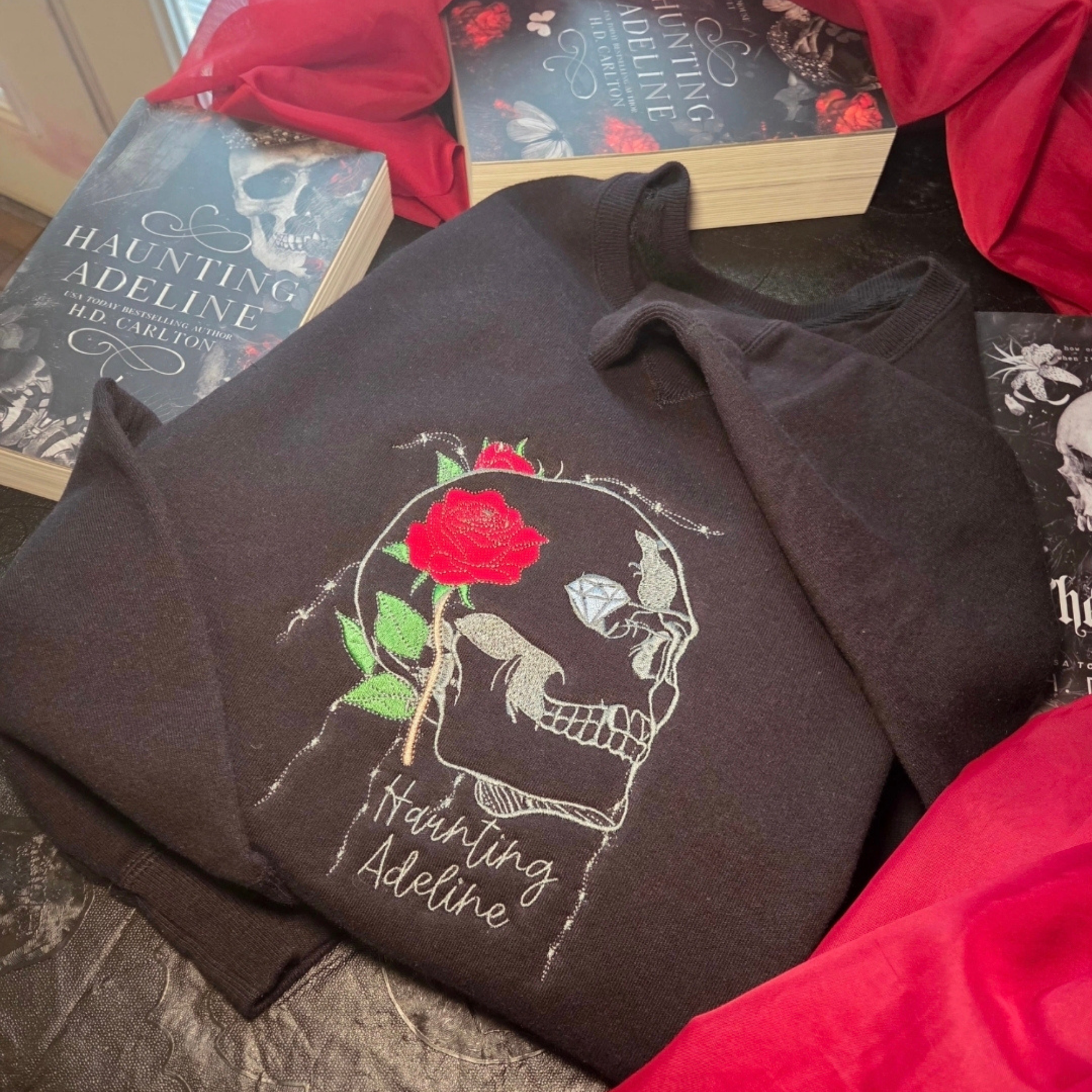 OFFICIALLY LICENSED HD CARLTON Haunting Adeline Skull Embroidered Sweatshirt Fairytaleavenue
