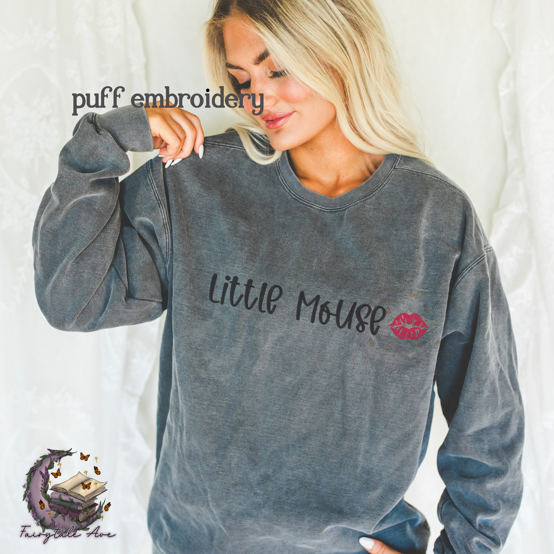 OFFICIALLY LICENSED HD CARLTON 3d Puff Little Mouse Embroidered Sweatshirt Fairytaleavenue