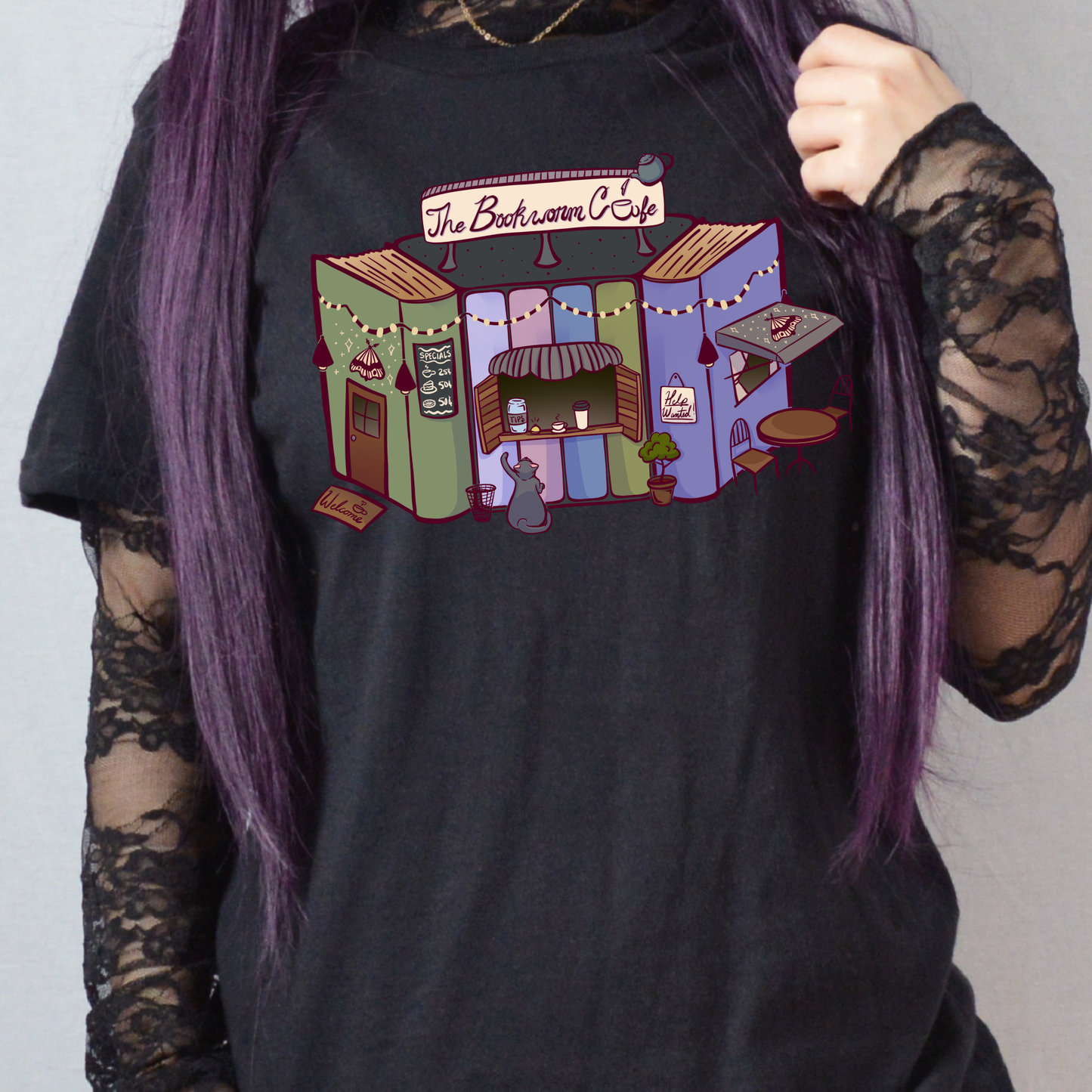 The Bookworm Cafe Graphic Tee Fairytaleavenue