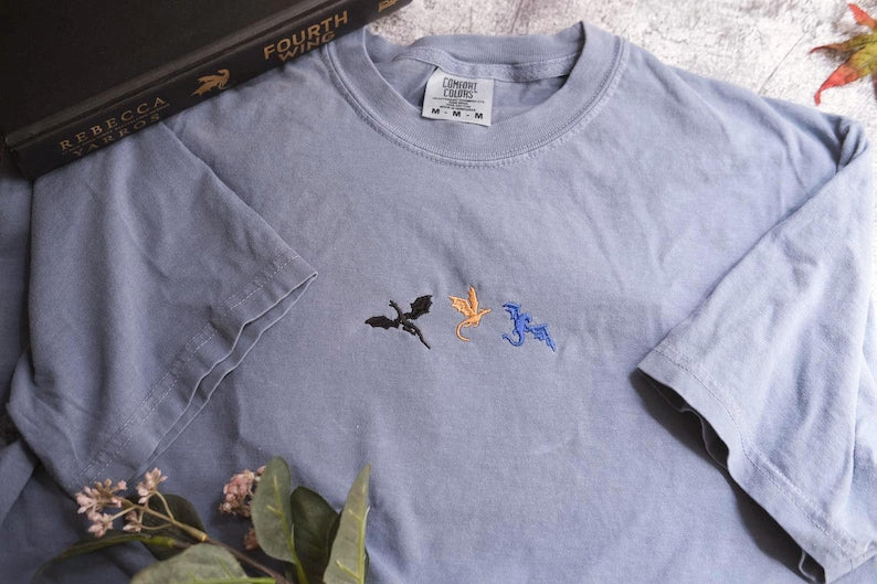 Bookish Dragons Embroidered Tshirt Fairytaleavenue