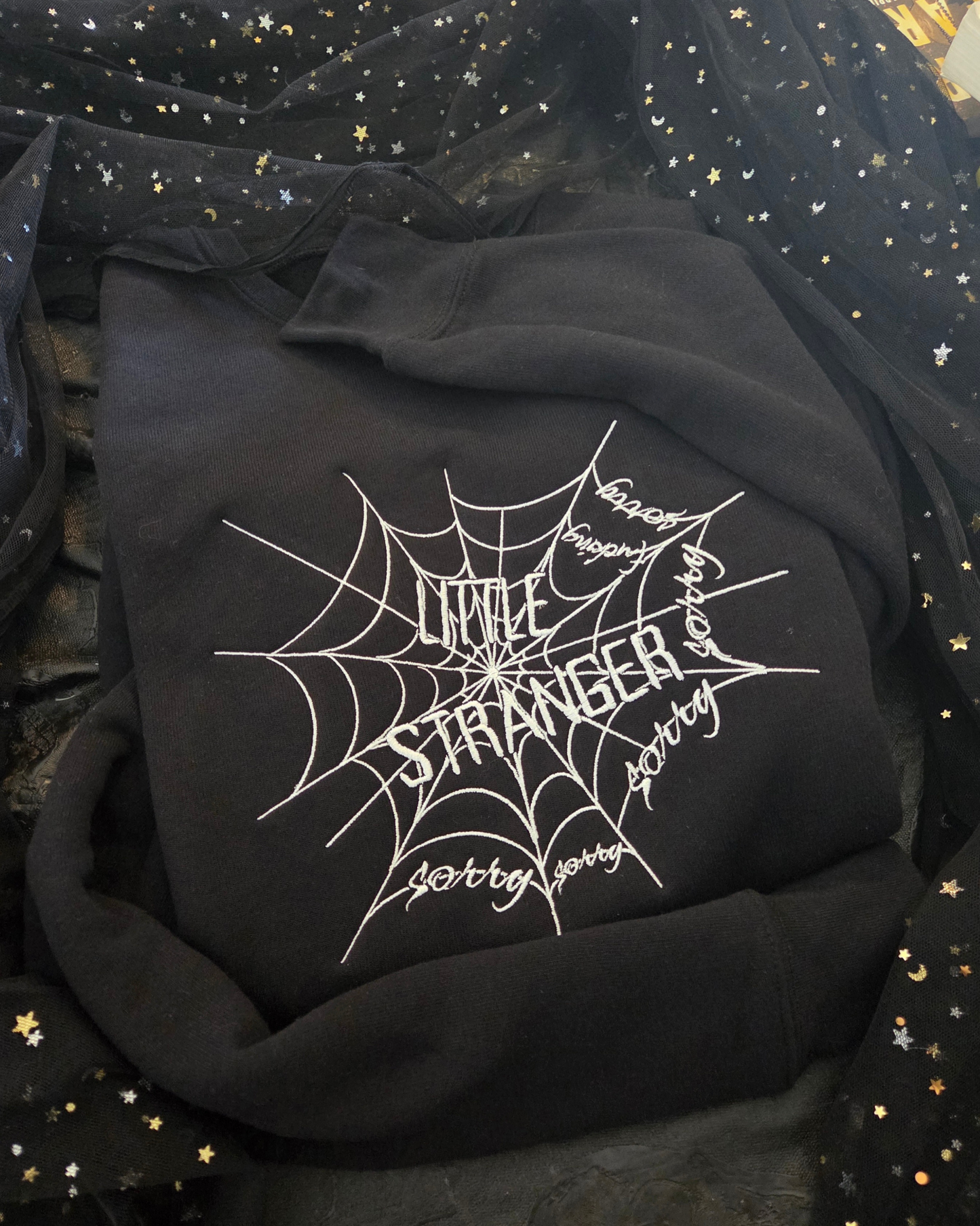 Sorry Spiderweb Web of Silence Embroidered Sweatshirt Fairytaleavenue