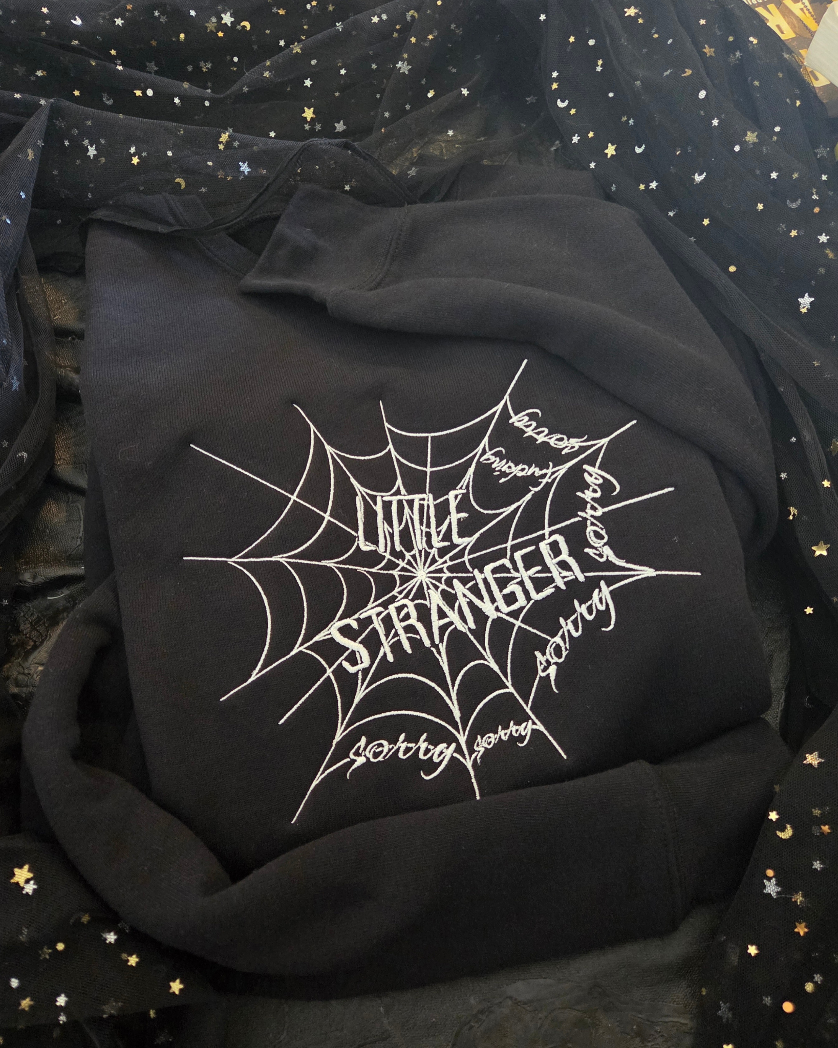 Sorry Spiderweb Web of Silence Embroidered Sweatshirt Fairytaleavenue