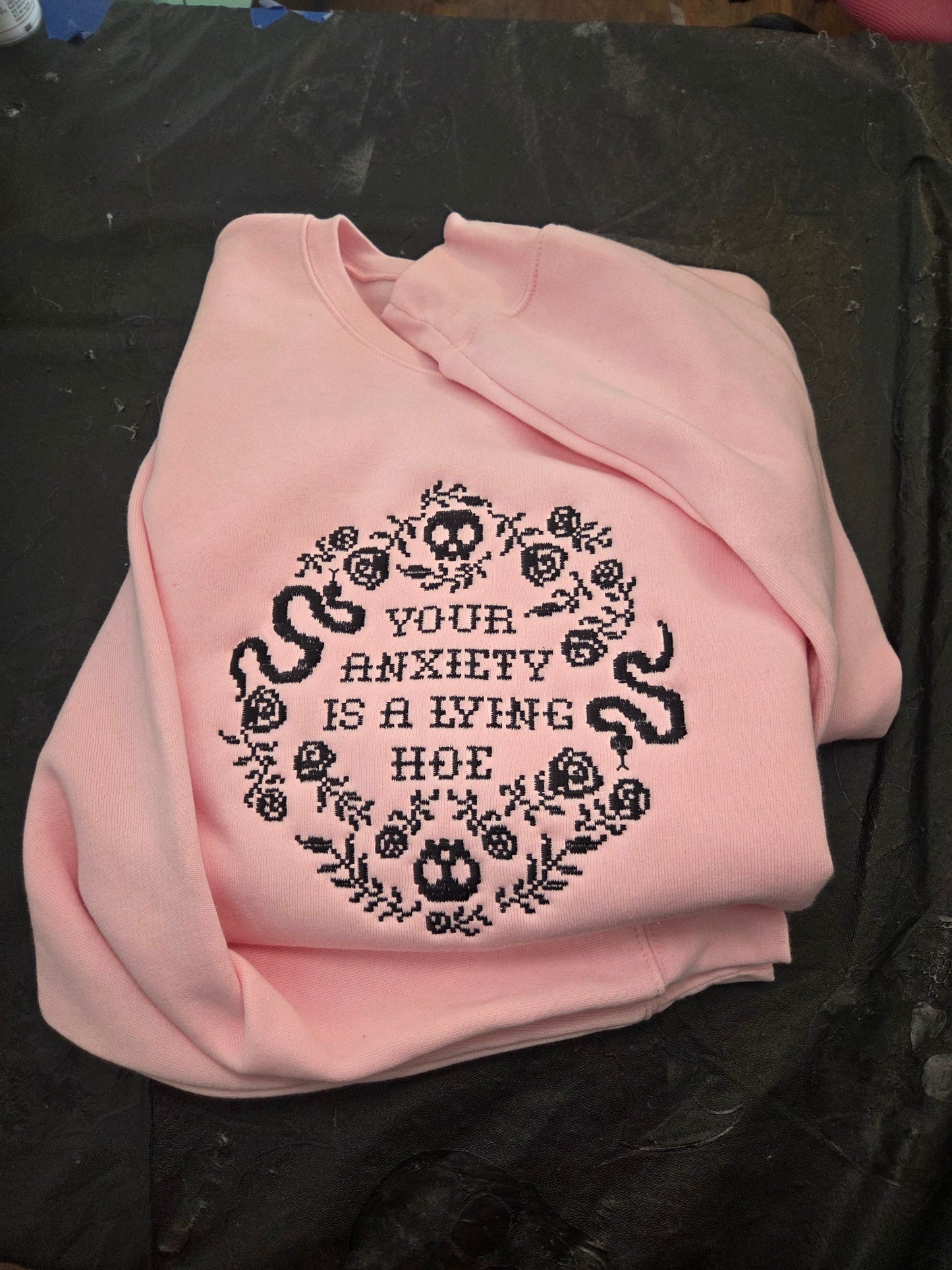 Anxiety Lying Hoe Embroidered Sweatshirt Halloween Fairytaleavenue