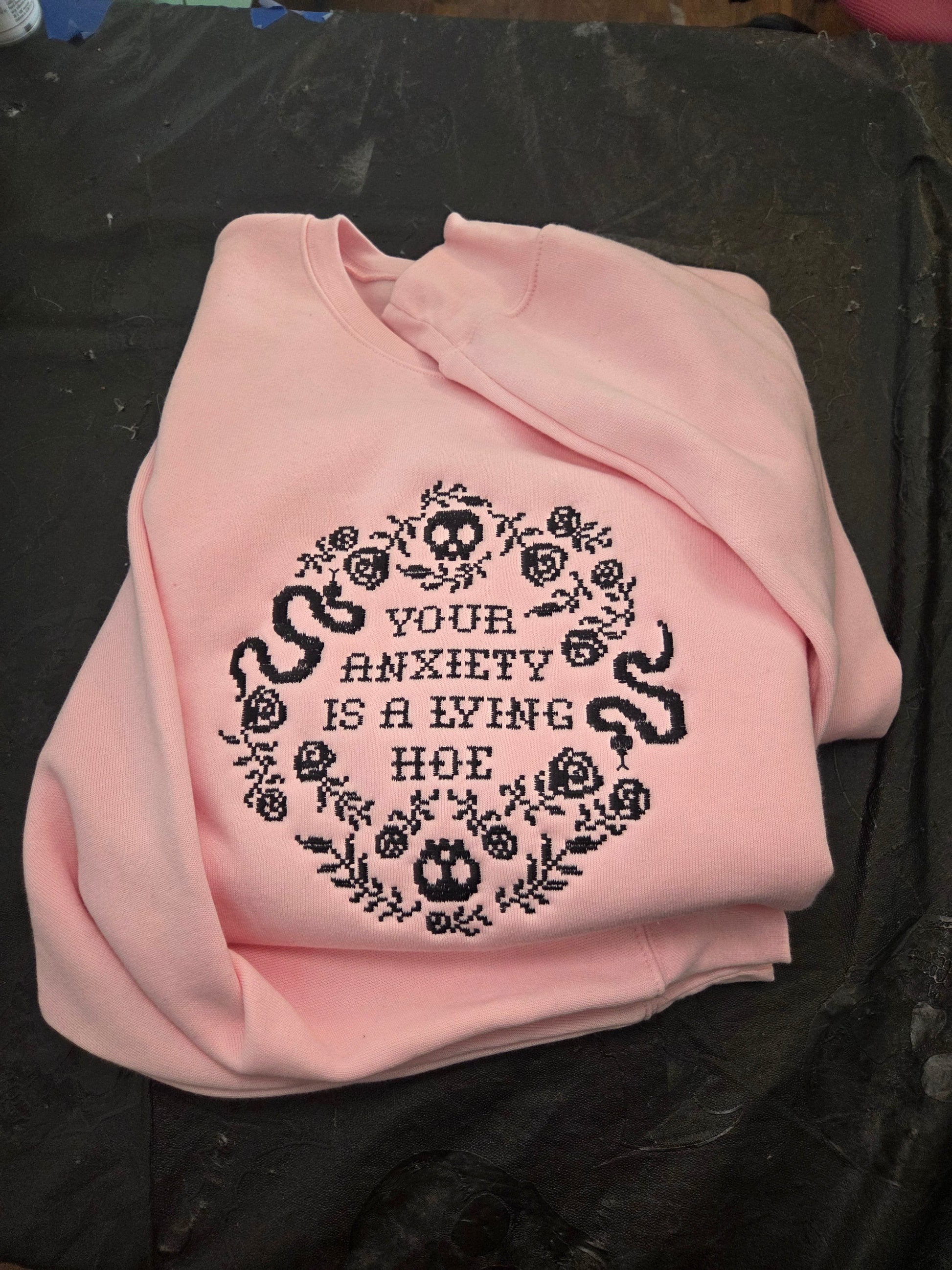 Anxiety Lying Hoe Embroidered Sweatshirt Halloween Fairytaleavenue