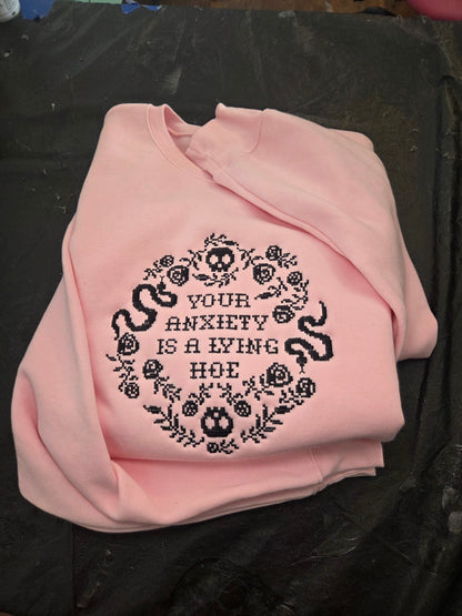 Anxiety Lying Hoe Embroidered Sweatshirt Halloween Fairytaleavenue