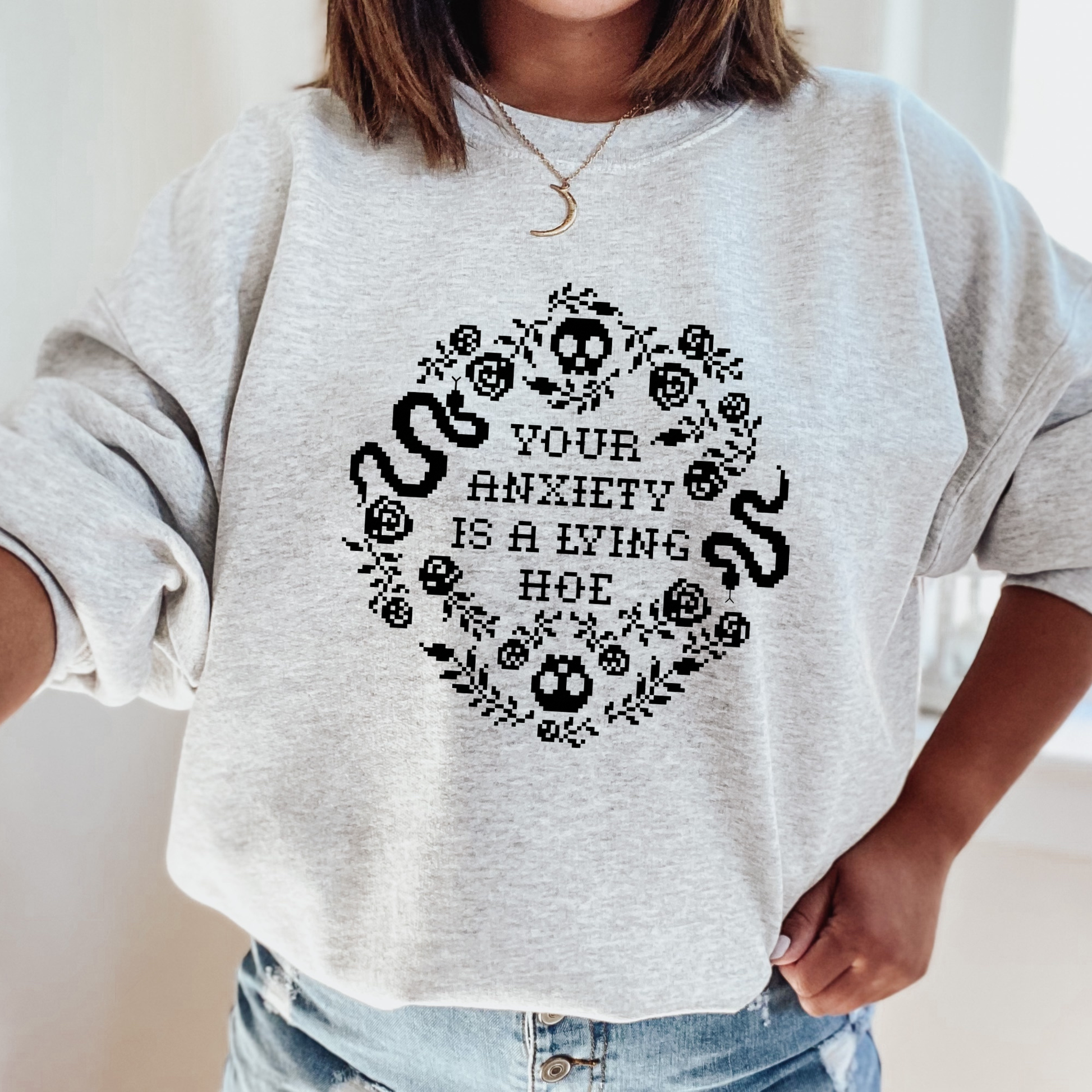 Anxiety Lying Hoe Embroidered Sweatshirt Halloween Fairytaleavenue