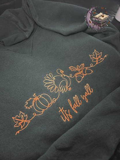 Fall Yall Line Art Embroidered Sweatshirt Fairytaleavenue