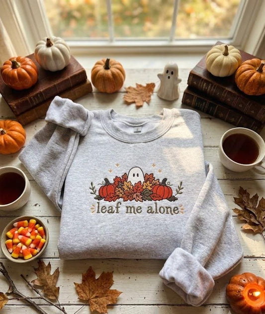 Leaf Me Alone Fall Embroidered Sweatshirt Fairytaleavenue