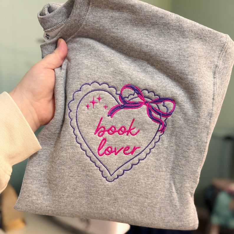 Book Lover Heart Pocket Sweatshirt or Hoodie EMBROIDERED Fairytaleavenue
