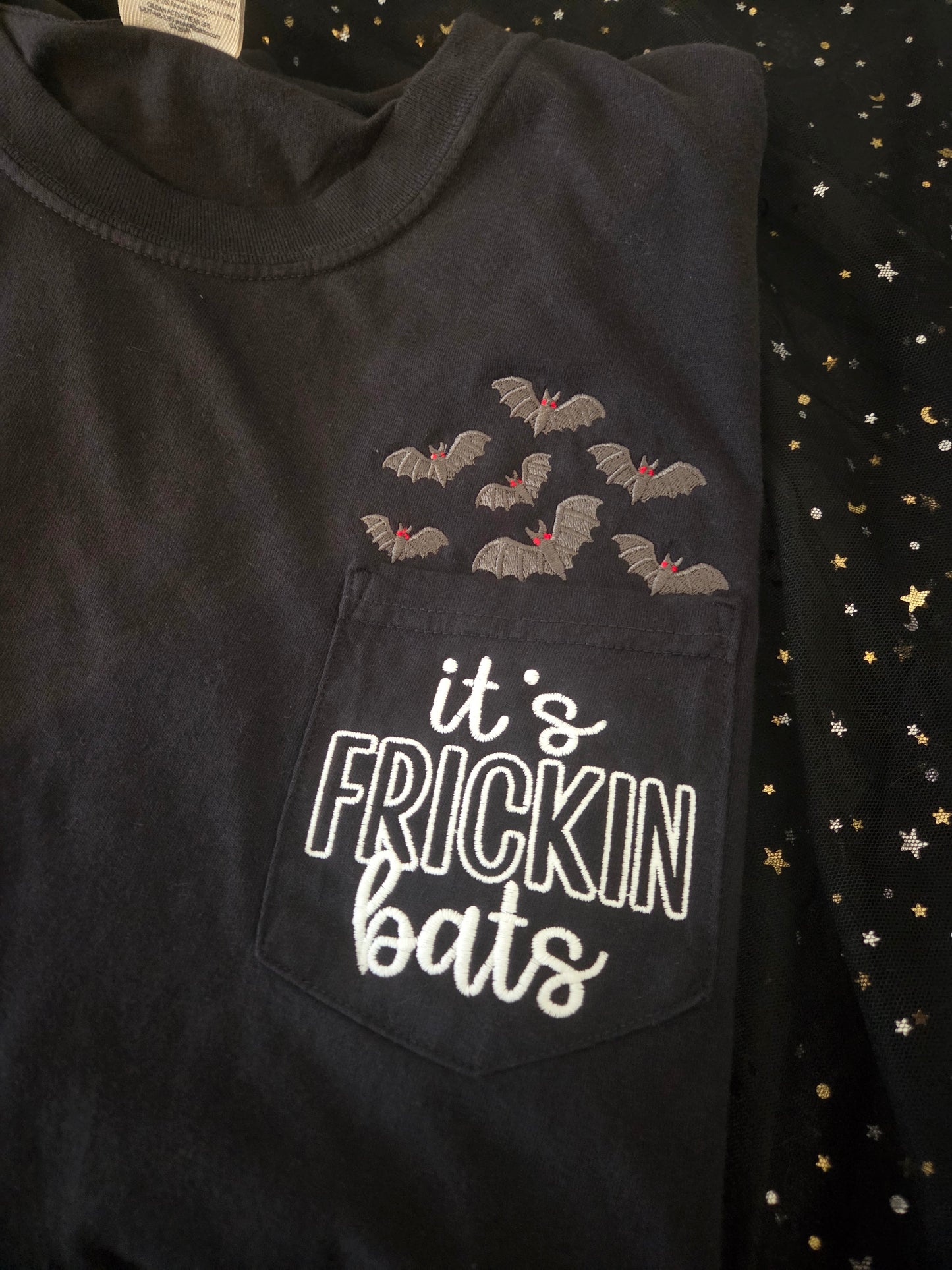 Its Freakin Bats Embroidered Pocket Tee Fairytaleavenue
