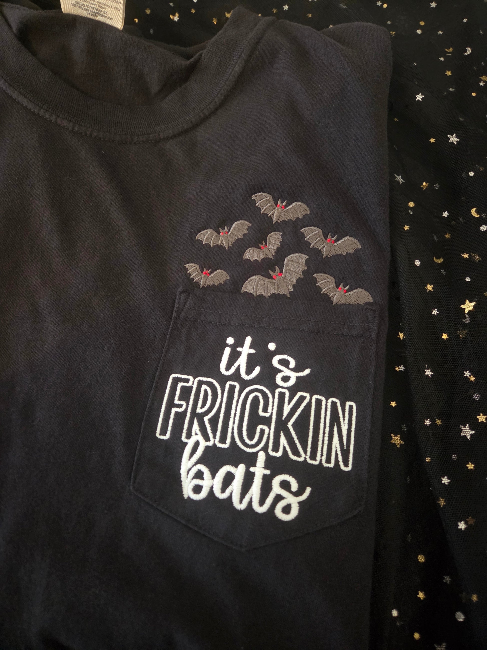 Its Freakin Bats Embroidered Pocket Tee Fairytaleavenue