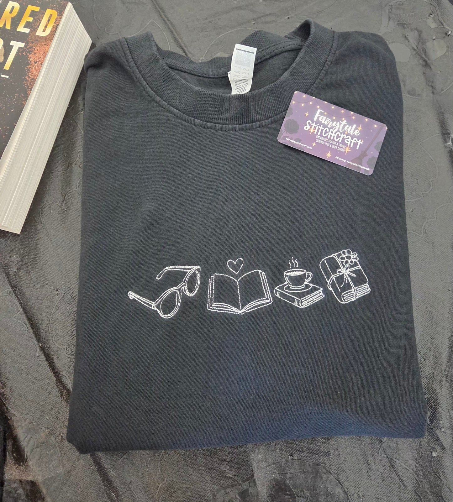 Chapters and Coffee Embroidered Tshirt Fairytaleavenue