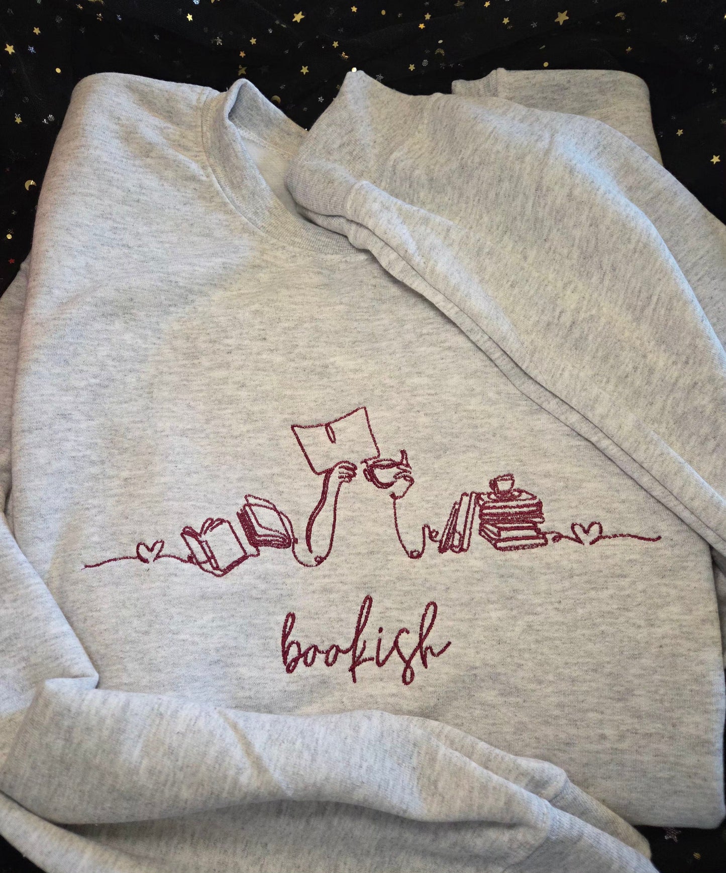Bookish Line Art Embroidered Sweatshirt Fairytaleavenue