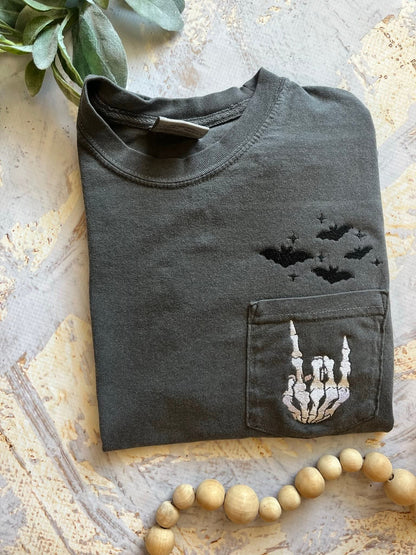 Batty Bones Embroidered Pocket Tee Fairytaleavenue