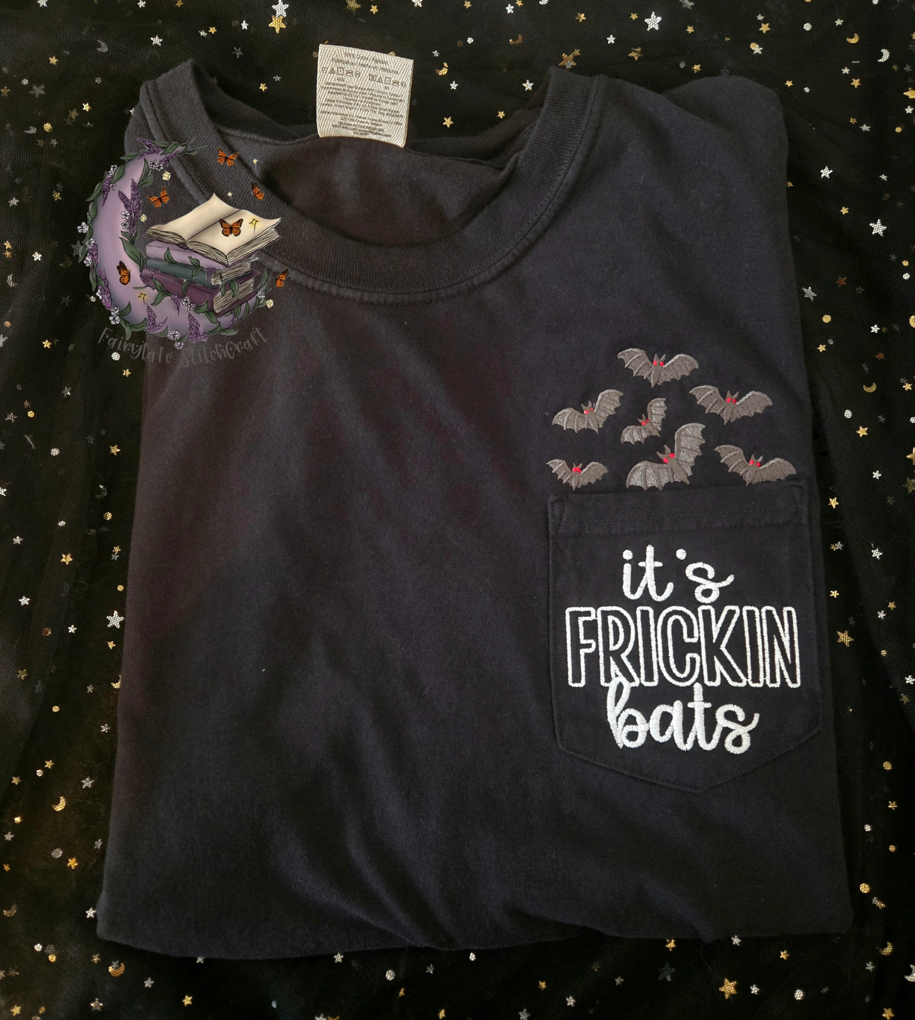 Its Freakin Bats Embroidered Pocket Tee Fairytaleavenue