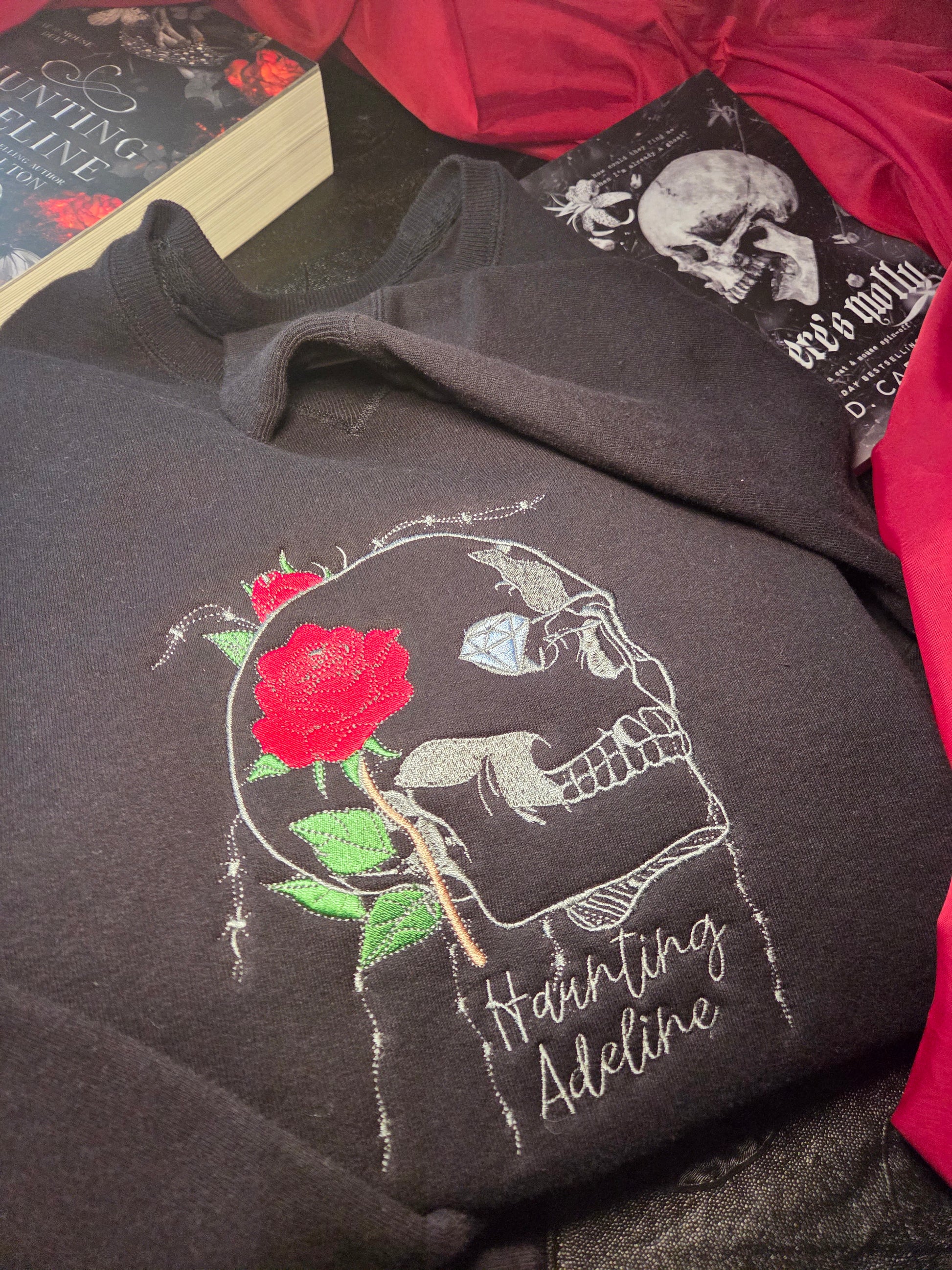 OFFICIALLY LICENSED HD CARLTON Haunting Adeline Skull Embroidered Sweatshirt Fairytaleavenue