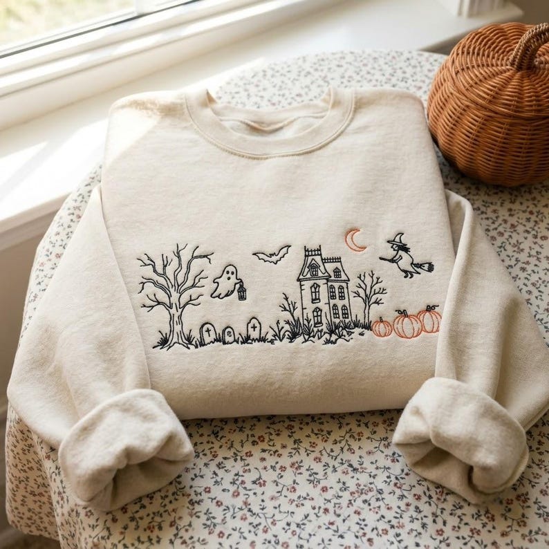 Spooky Vibes Embroidered Sweatshirt Fairytaleavenue