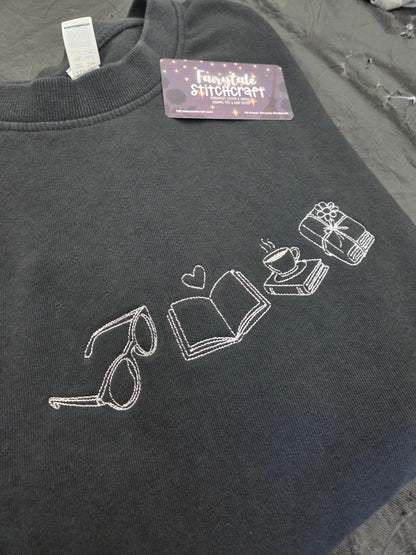 Chapters and Coffee Embroidered Tshirt Fairytaleavenue