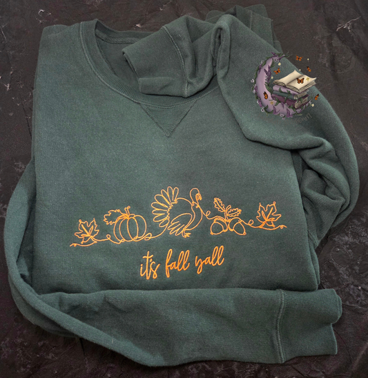 Fall Yall Line Art Embroidered Sweatshirt Fairytaleavenue