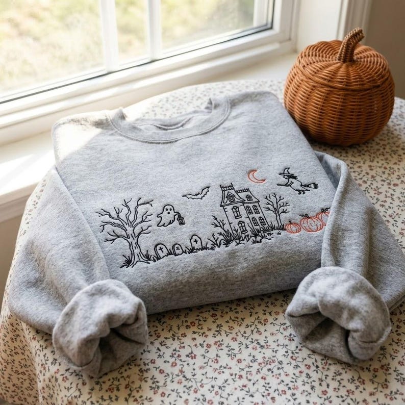 Spooky Vibes Embroidered Sweatshirt Fairytaleavenue