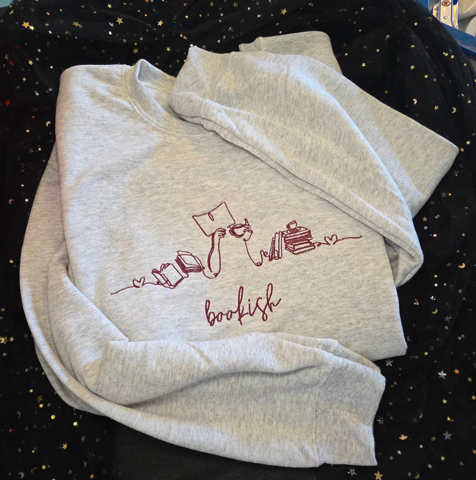 Bookish Line Art Embroidered Sweatshirt Fairytaleavenue
