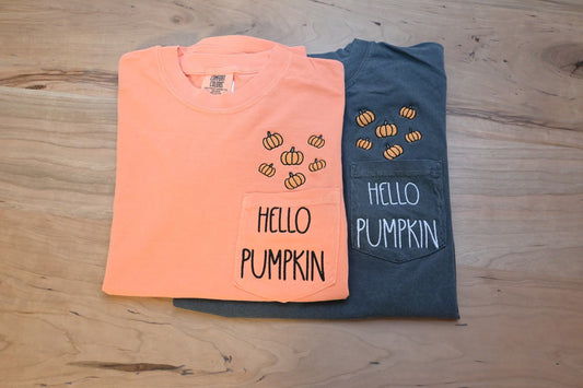Hello Pumpkin Embroidered Pocket Tee Fairytaleavenue