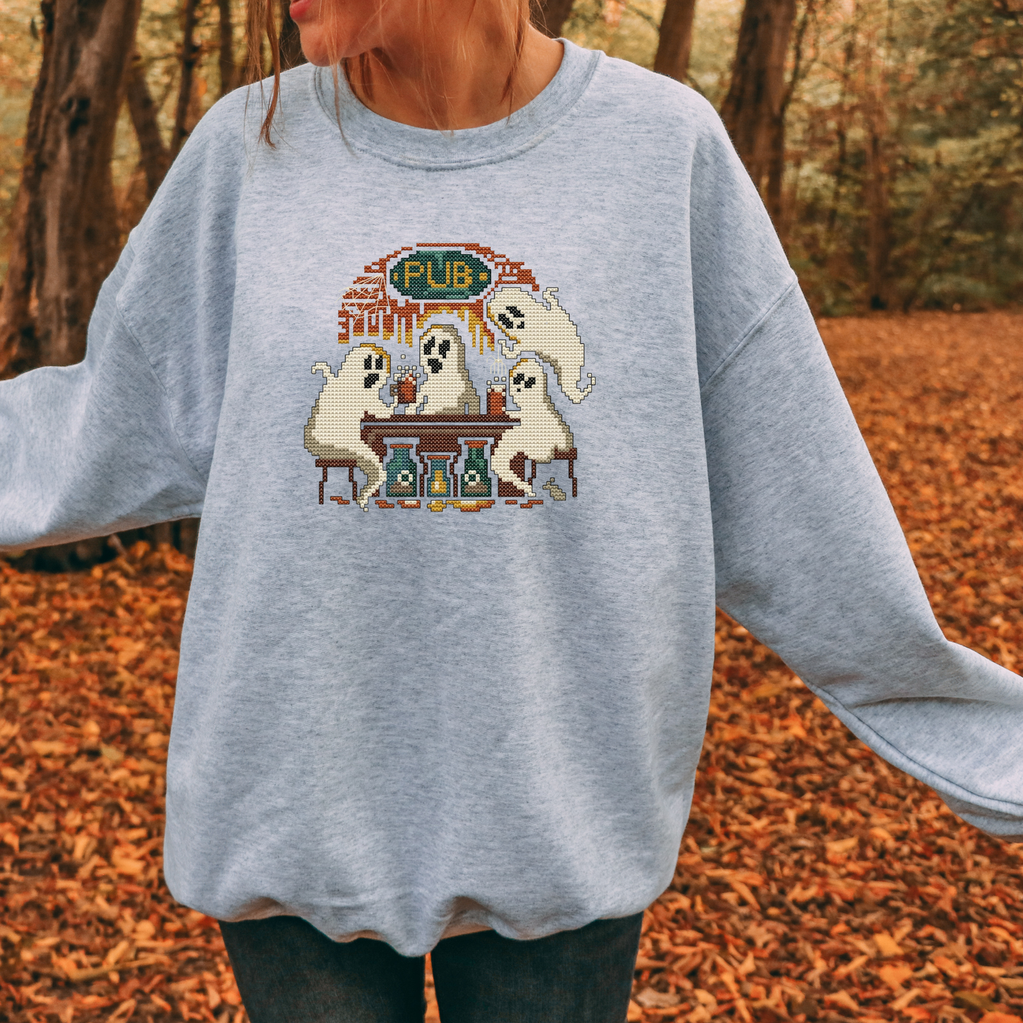 Ghost Pub Embroidered Sweatshirt Halloween Fairytaleavenue